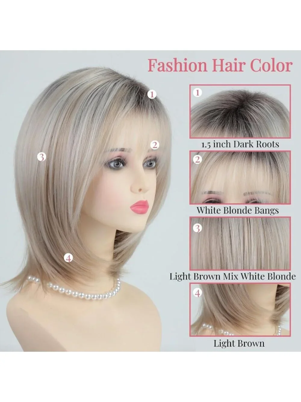 Women's Mix Blonde 12 Inch Mid Length Heat Synthetic Straight Layered Bob Wigs